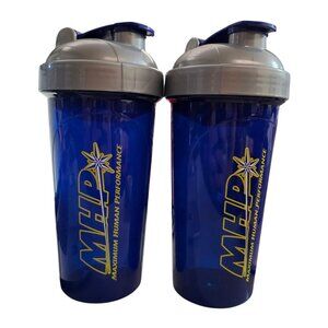 MHP Maximum Human Performance Blue/Gray 28oz BPA Free Shaker Bottle (2 Pack)